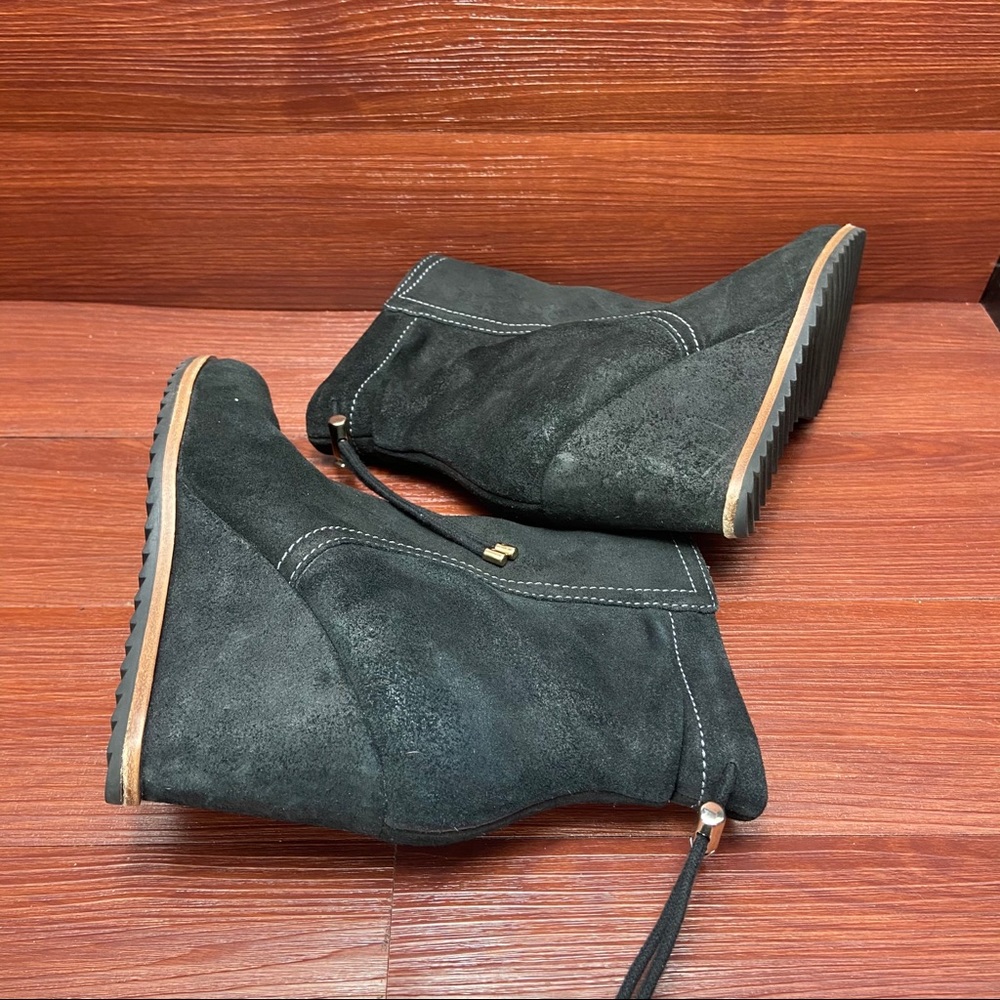 Black Suede Wedge Ankle Boots - Picture 7 of 12